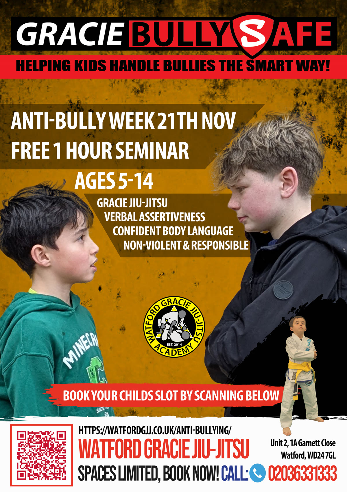 Gracie BullySafe - Anti-Bullying Week free seminars, Saturday 21 November, ages 5-14